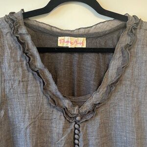 Pretty Angel Soft Feel Gray Cottage Core Feather Blouse with Ruffled Neckline